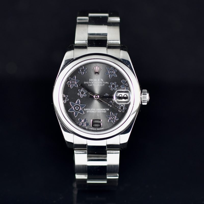 ROLEX DATEJUST REF. 178240 RHODIUM FLORAL DIAL FULL SET