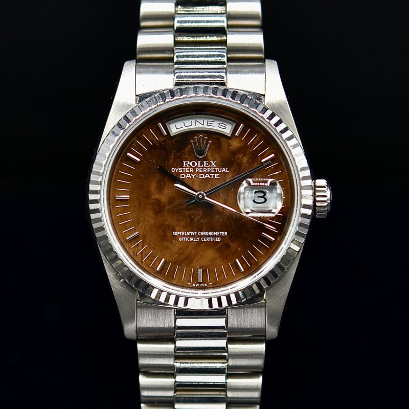 ROLEX DAY-DATE REF. 18239 WOOD DIAL A SERIES BOX AND PAPERS