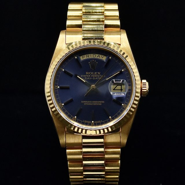 ROLEX DAY-DATE REF. 18238 R SERIES BLUE DIAL WITH BOX