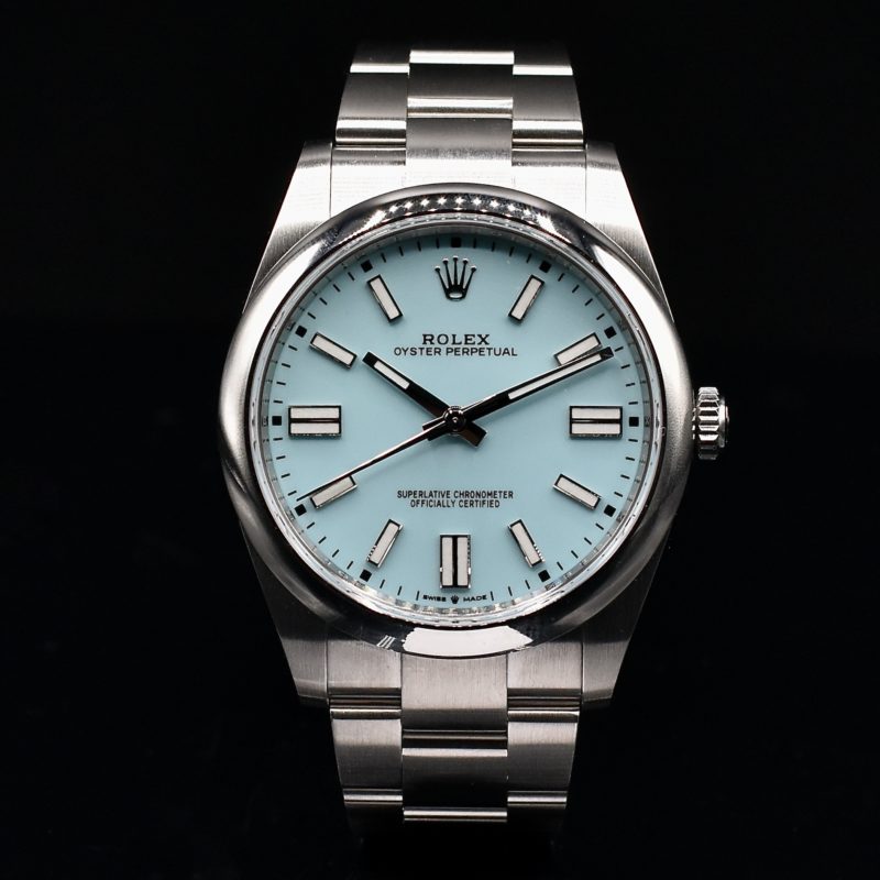 ROLEX OYSTER PERPETUAL 41 BLUE TURQUOISE DIAL BOX AND PAPERS