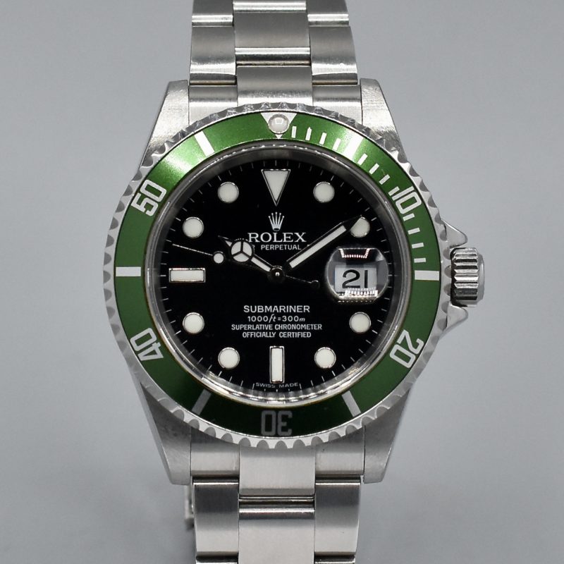 ROLEX SUBMARINER DATE « KERMIT » D SERIES REF. 16610LV BOX AND PAPER