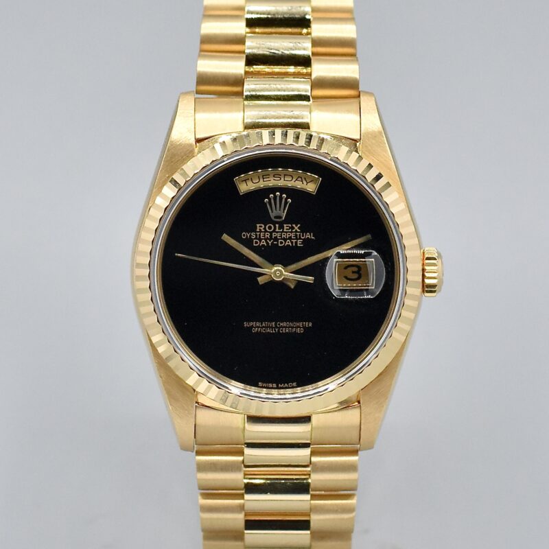 ROLEX DAY-DATE ONYX DIAL REF. 18238 BOX AND PAPERS
