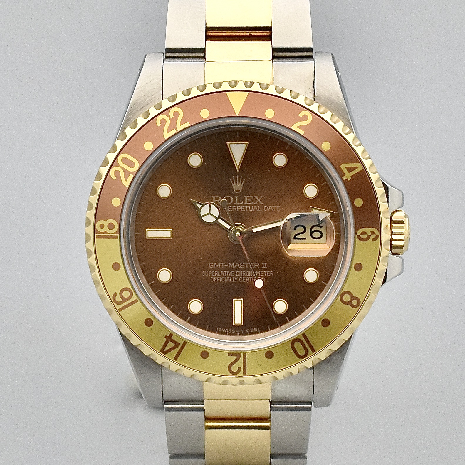ROLEX GMT MASTER II REF. 16713 « TIGER EYE » STEEL AND GOLD FULL SET